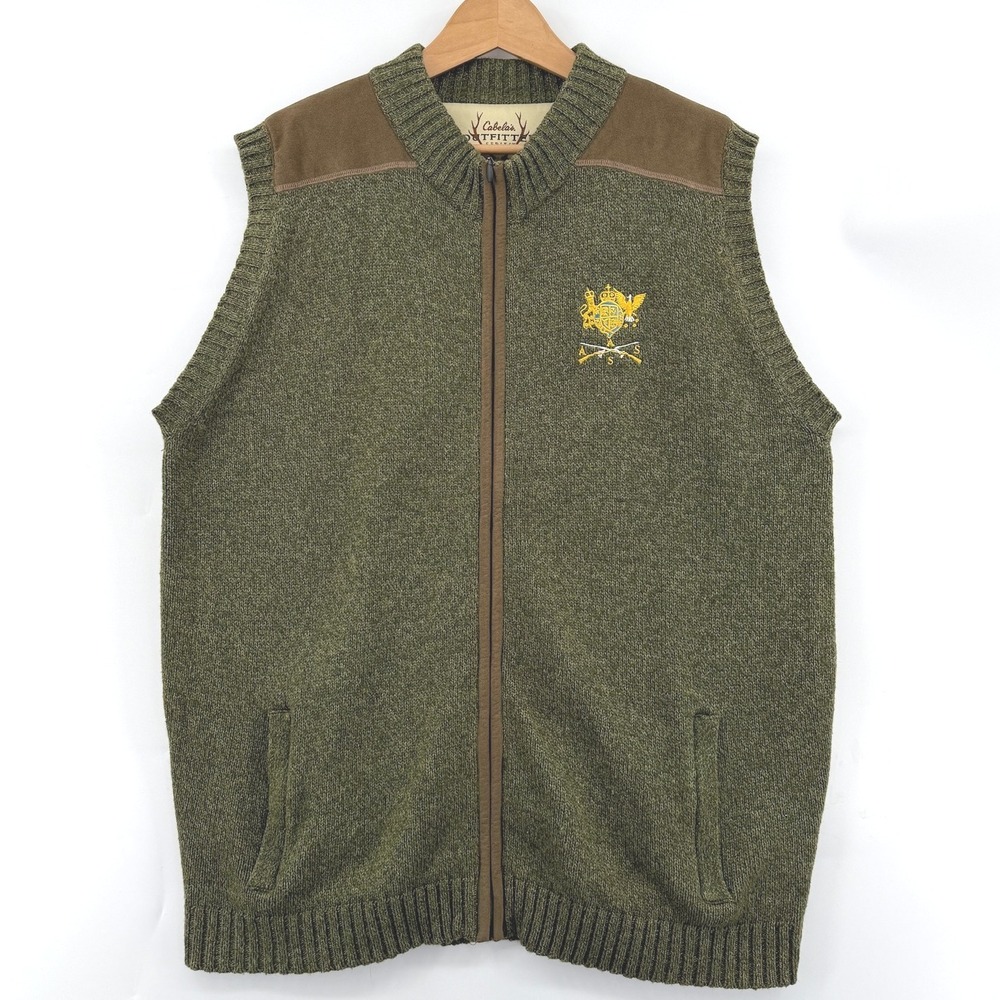 Cabelas Mens Sweater‎ Vest XL Green Wool Suede Gorp Hunting Fishing Outdoors